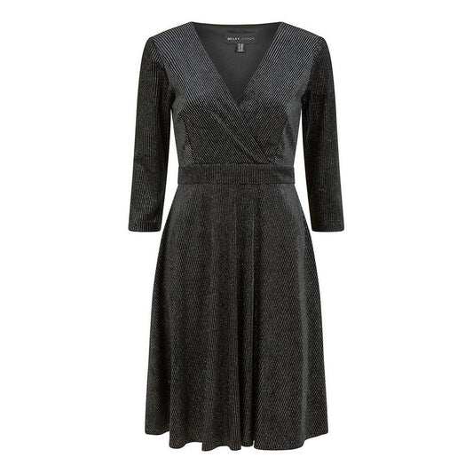 Women's Black Sparkle Long-Sleeve Skater Dress