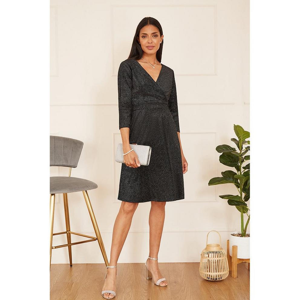 Women's Black Sparkle Long-Sleeve Skater Dress