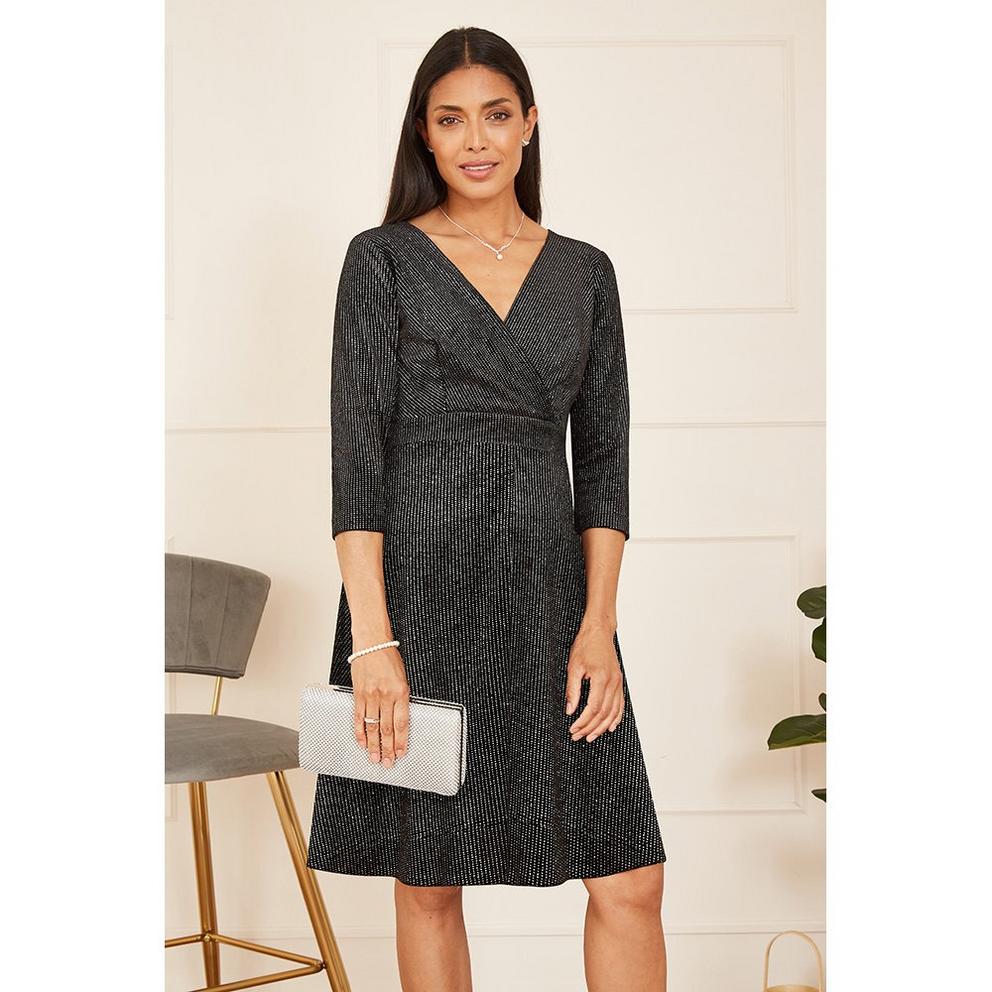 Women's Black Sparkle Long-Sleeve Skater Dress