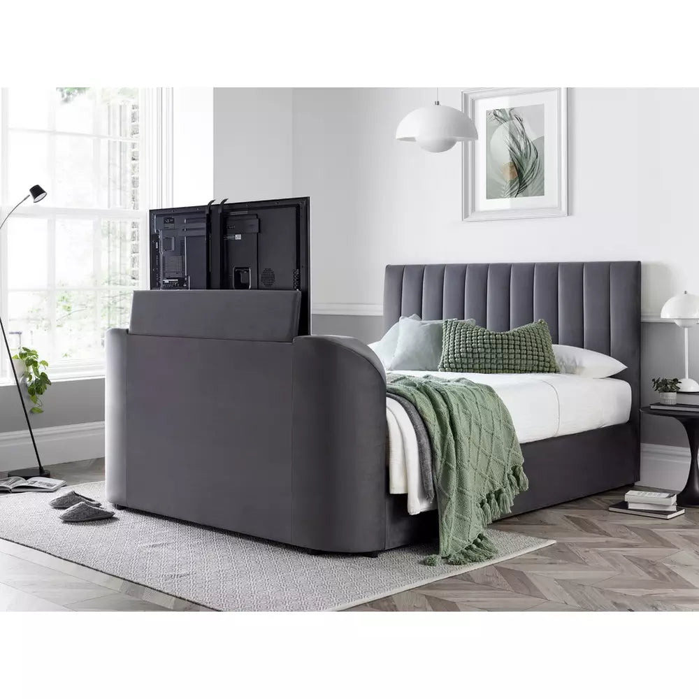 Smart TV Bed Sheldon Kingsize Ottoman TV Bed Frame - Grey – Interactive ...