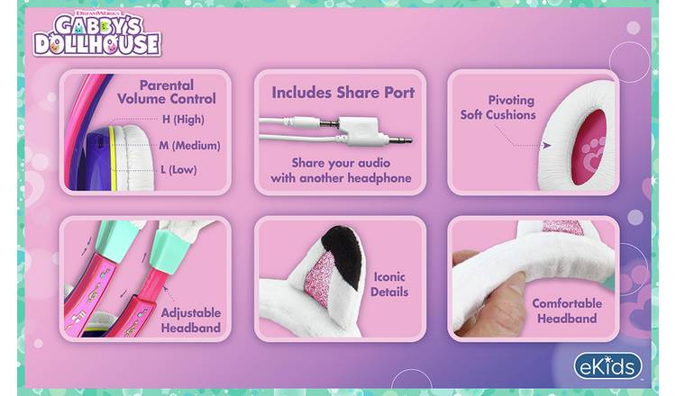 eKids Gabby's Dollhouse Kids Bluetooth Headphones