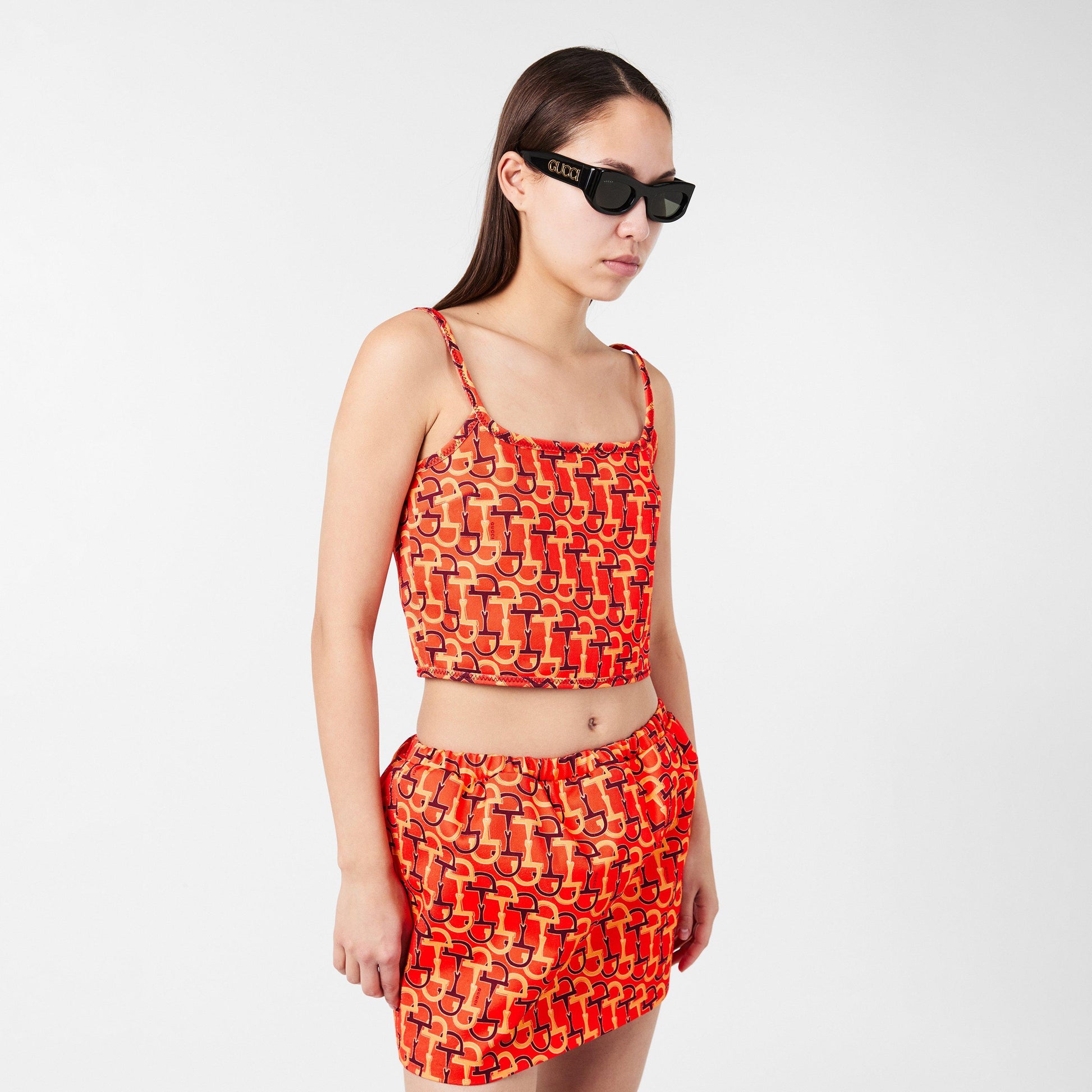 Gucci Cropped Printed Cotton-Twill Top