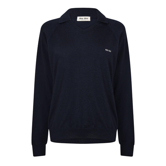Miu Miu Women's Knitted Long Sleeve Polo Shirt