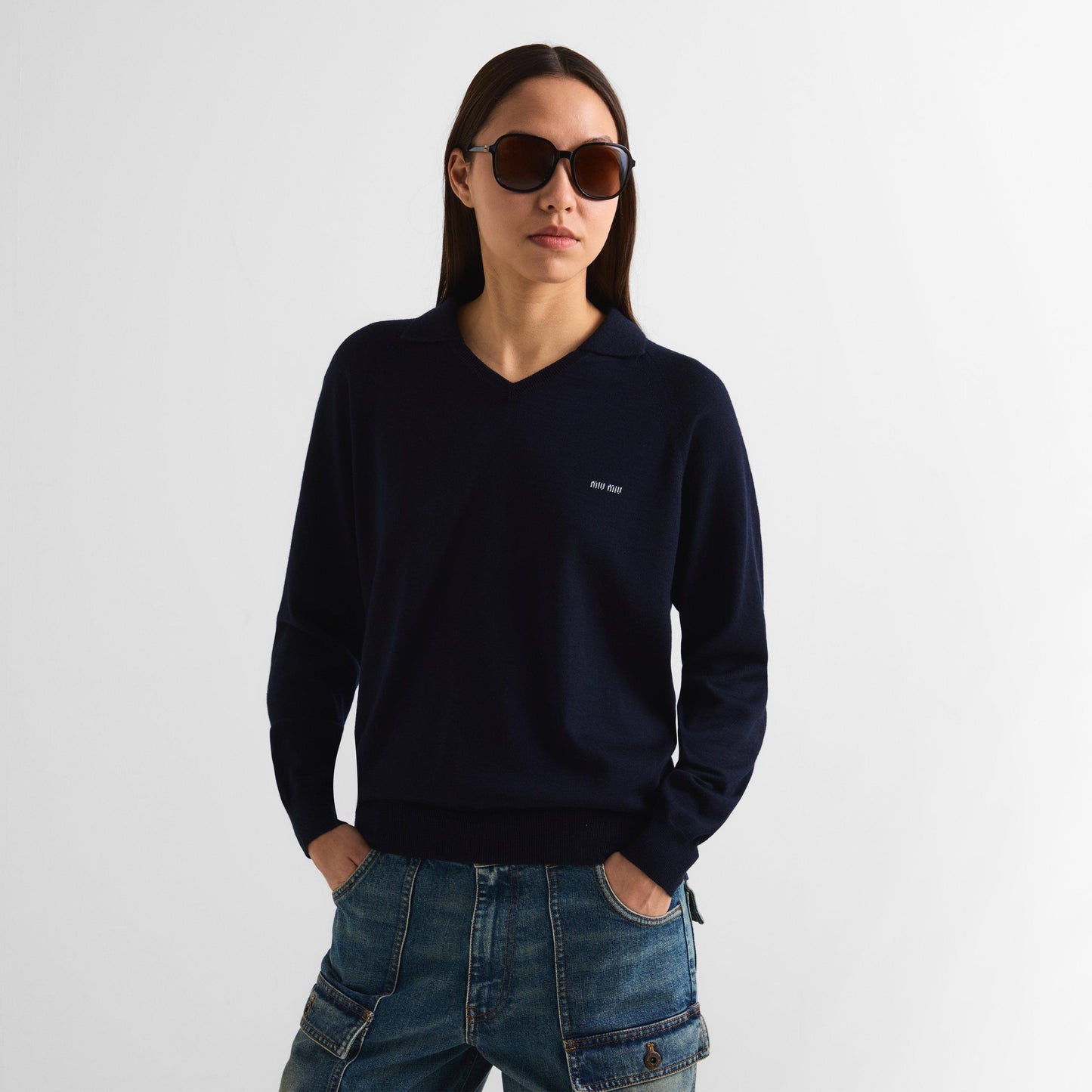 Miu Miu Women's Knitted Long Sleeve Polo Shirt