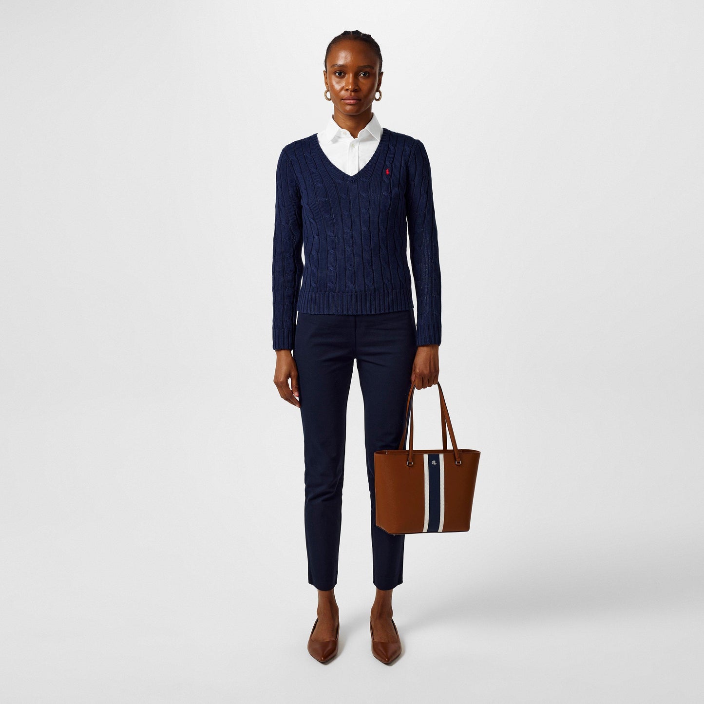 Women's Cable-Knit V-neck Jumper