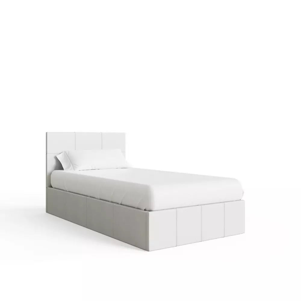 GFW End Lift Single Faux Leather Ottoman Bed - White