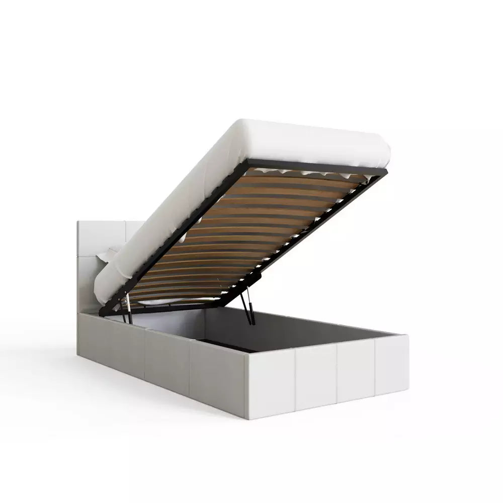 GFW End Lift Single Faux Leather Ottoman Bed - White
