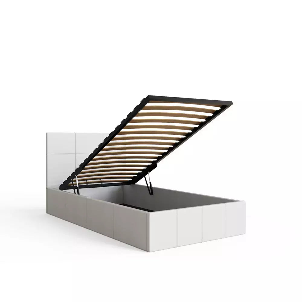 GFW End Lift Single Faux Leather Ottoman Bed - White
