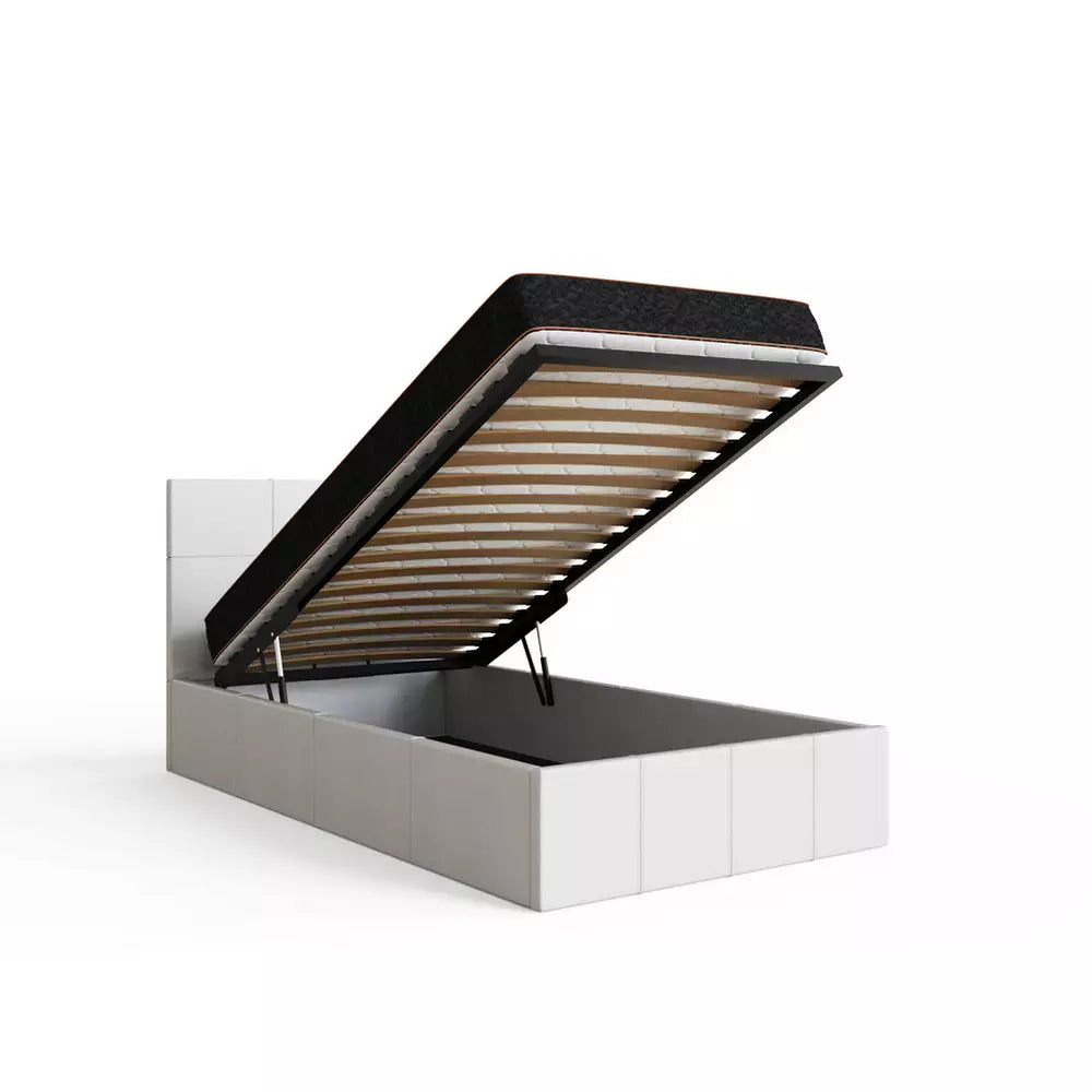 GFW End Lift Single Faux Leather Ottoman Bed - White