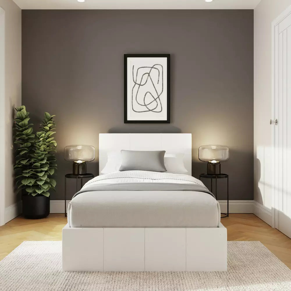 GFW End Lift Single Faux Leather Ottoman Bed - White