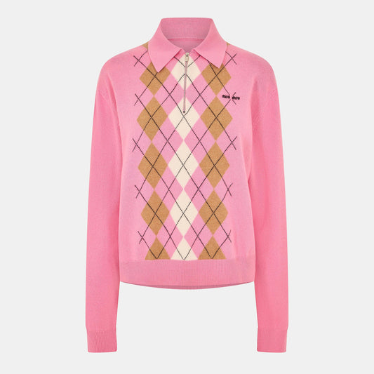 Miu Miu Women's Cashmere Argyle Crew Neck Jumper