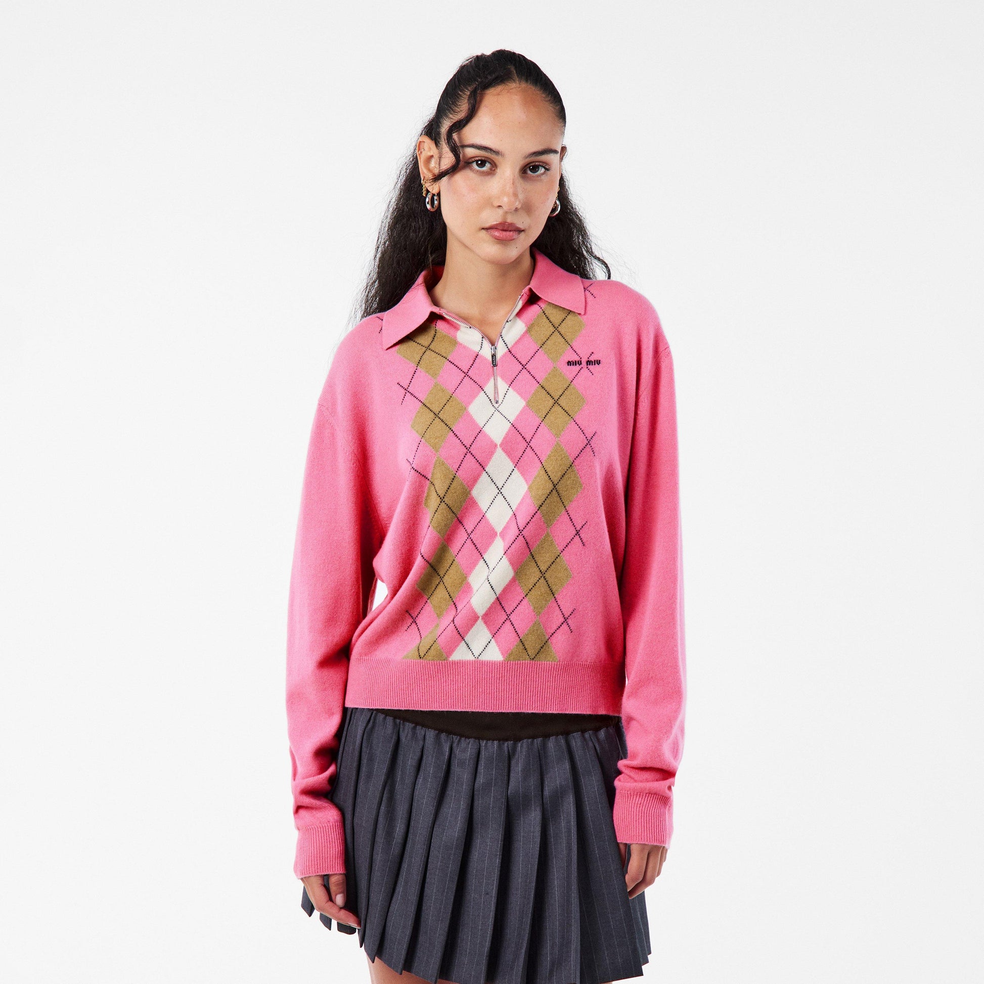 Miu Miu Women's Cashmere Argyle Crew Neck Jumper