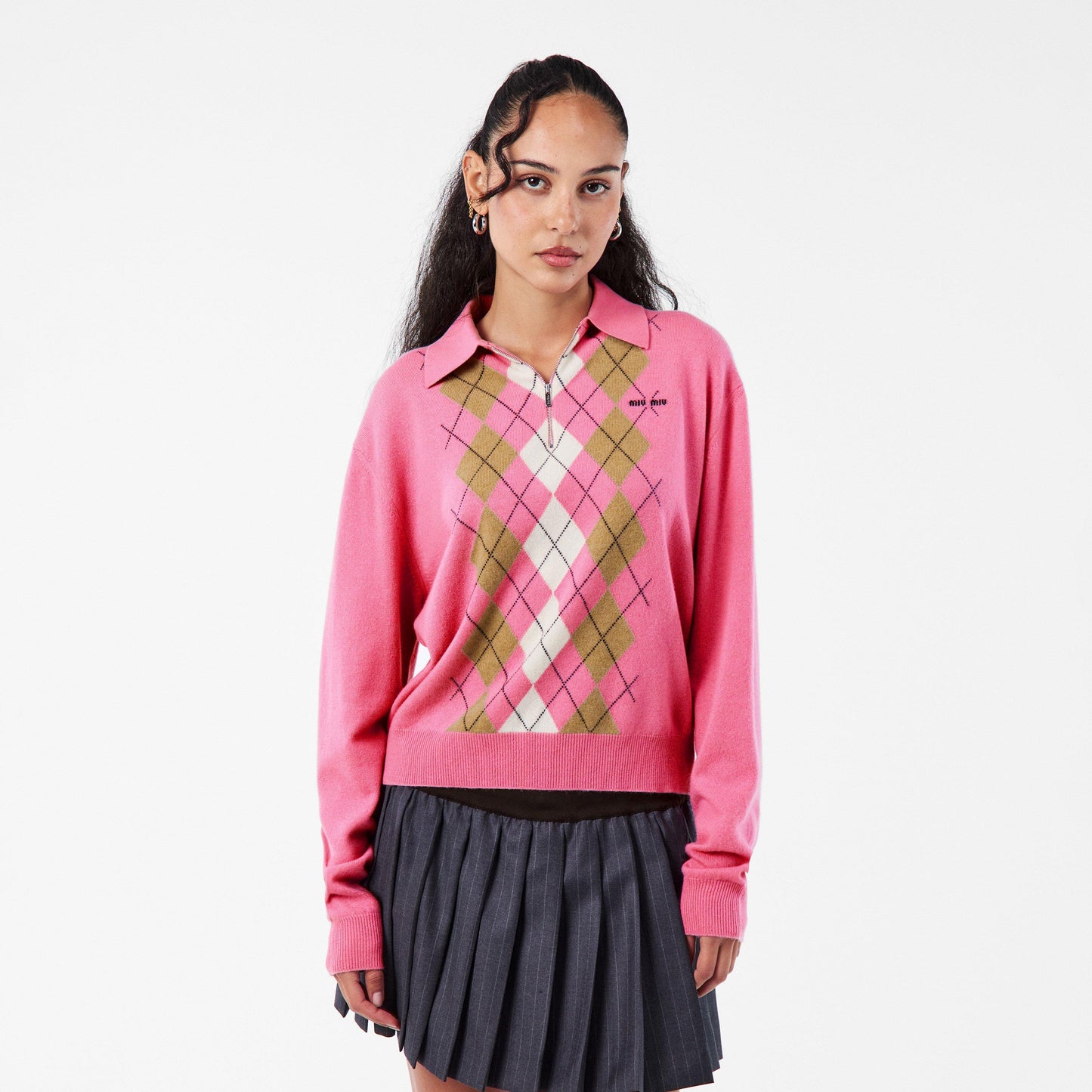 Miu Miu Women's Cashmere Argyle Crew Neck Jumper