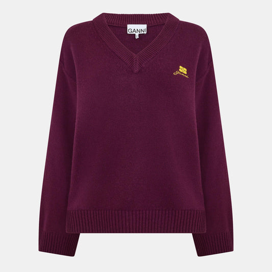 Ganni Women's Wool Mix V-Neck Jumper