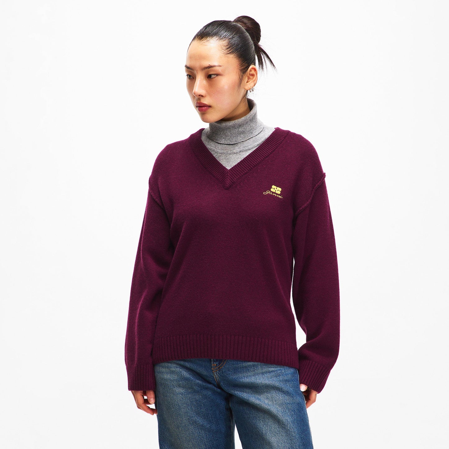 Ganni Women's Wool Mix V-Neck Jumper