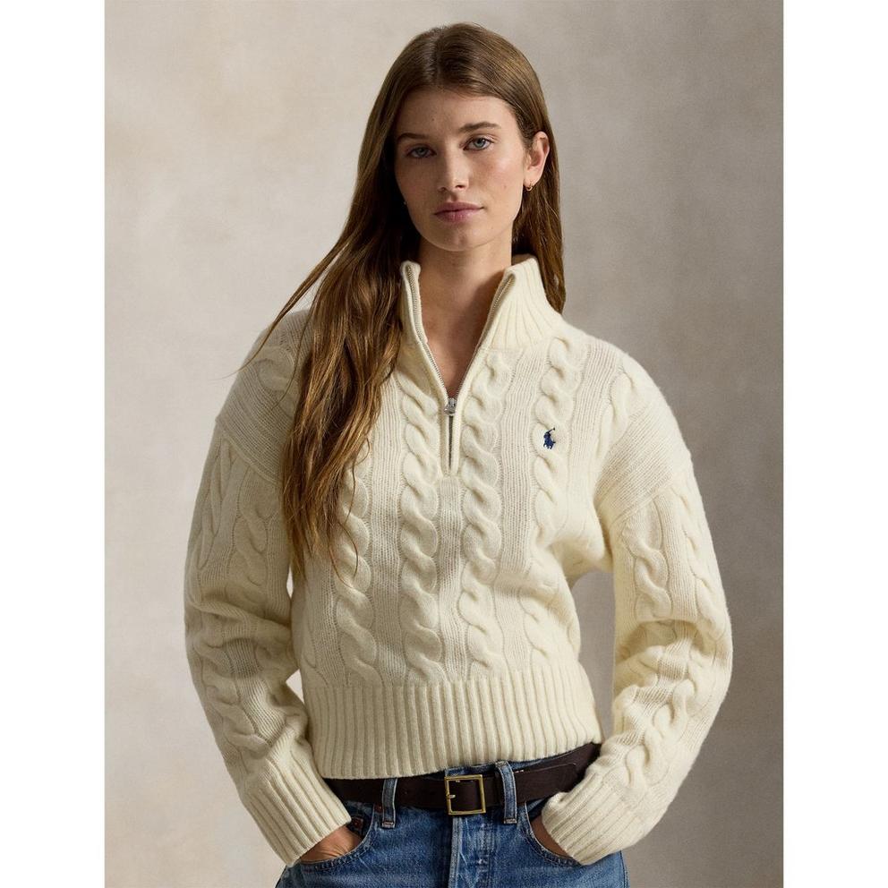 Polo Ralph Lauren Women's 1/4-Zip Cable-Knit Wool Cashmere Top