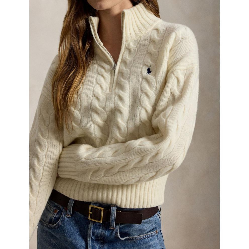 Polo Ralph Lauren Women's 1/4-Zip Cable-Knit Wool Cashmere Top