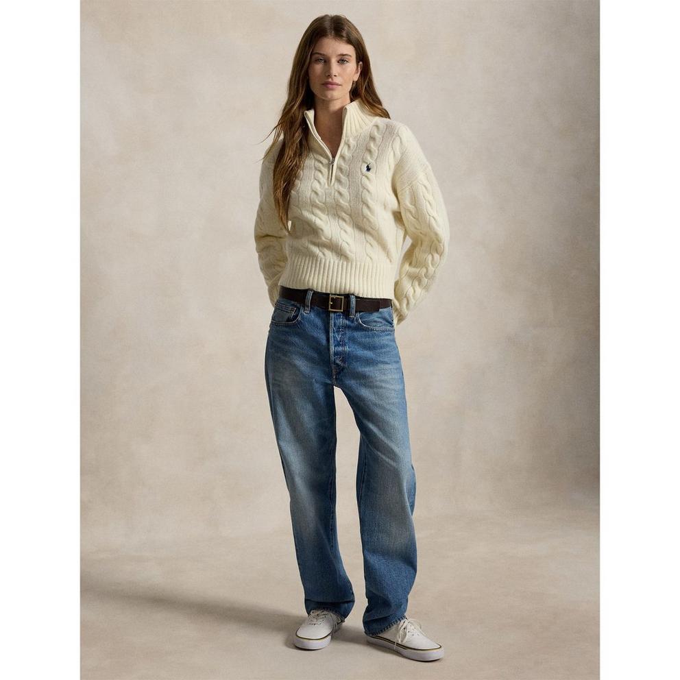 Polo Ralph Lauren Women's 1/4-Zip Cable-Knit Wool Cashmere Top