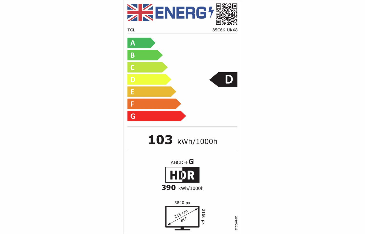 TCL 85 Inch 85C6K Smart 4K HDR QD Mini-Led Google TV