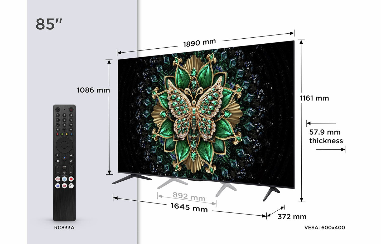 TCL 85 Inch 85C6K Smart 4K HDR QD Mini-Led Google TV