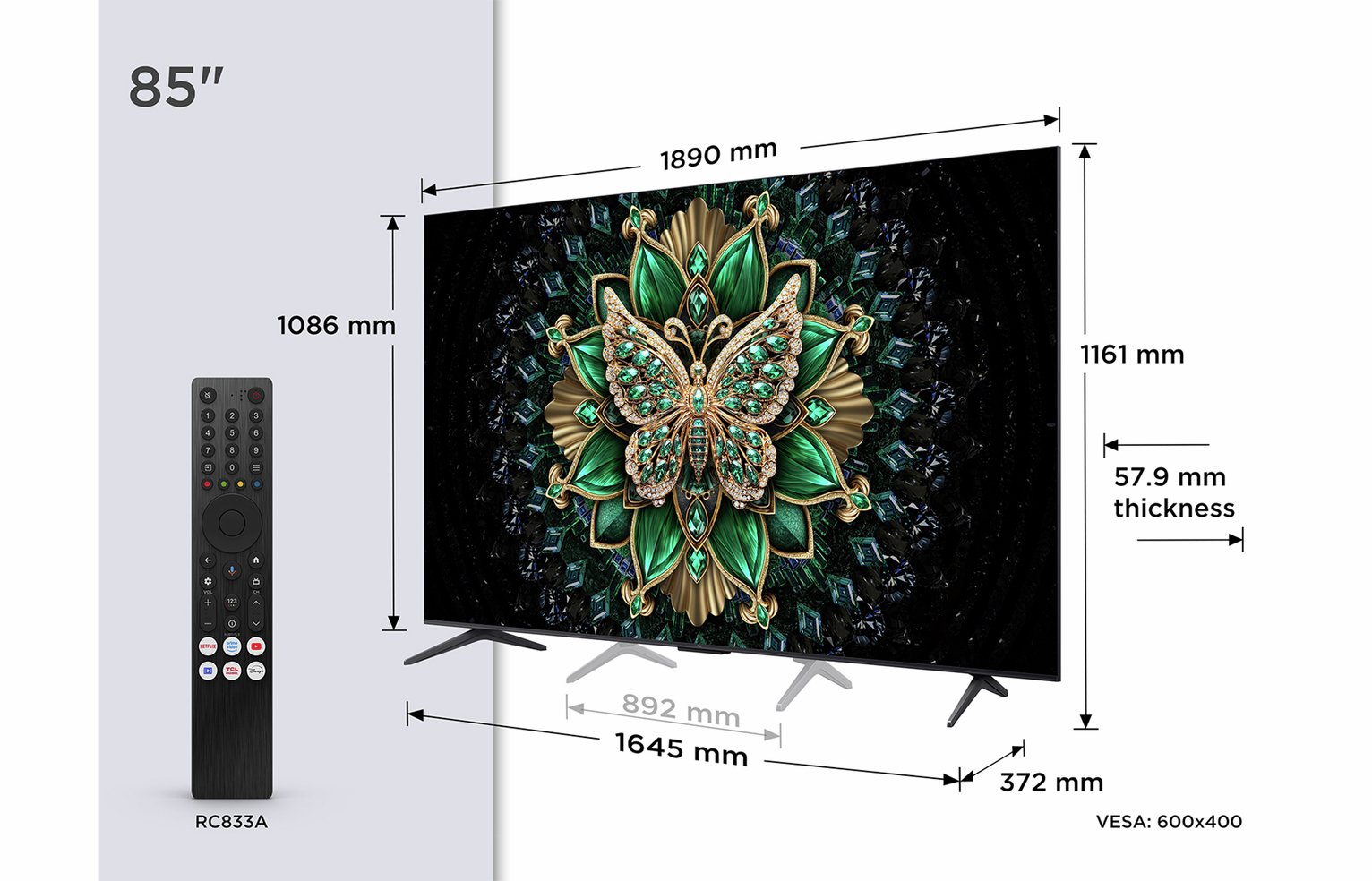 TCL 85 Inch 85C6K Smart 4K HDR QD Mini-Led Google TV