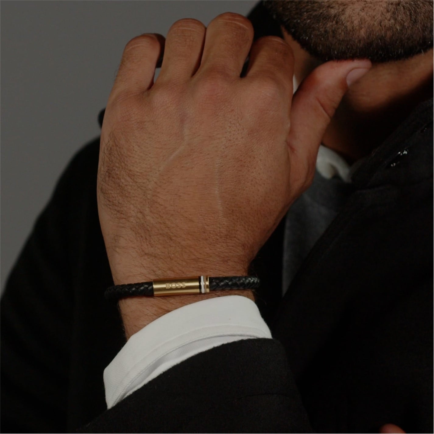 Boss Men's Ares Single Braided Leather Bracelet