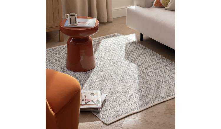 Habitat Modern Country Diamond Blue Flatweave Rug -120x170cm