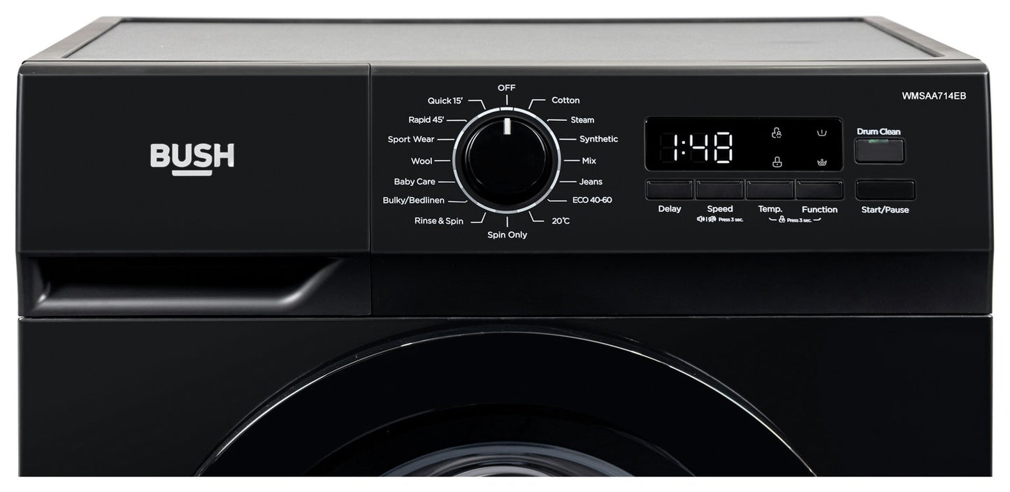 Bush WMSAA714EB 7KG 1400 Spin Washing Machine - Black