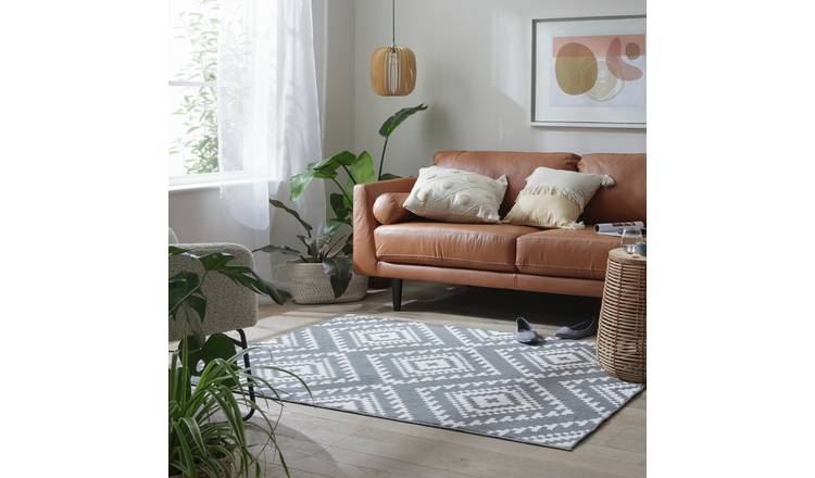 Habitat Global Geometric Grey Cut Pile Rug - 120x170cm