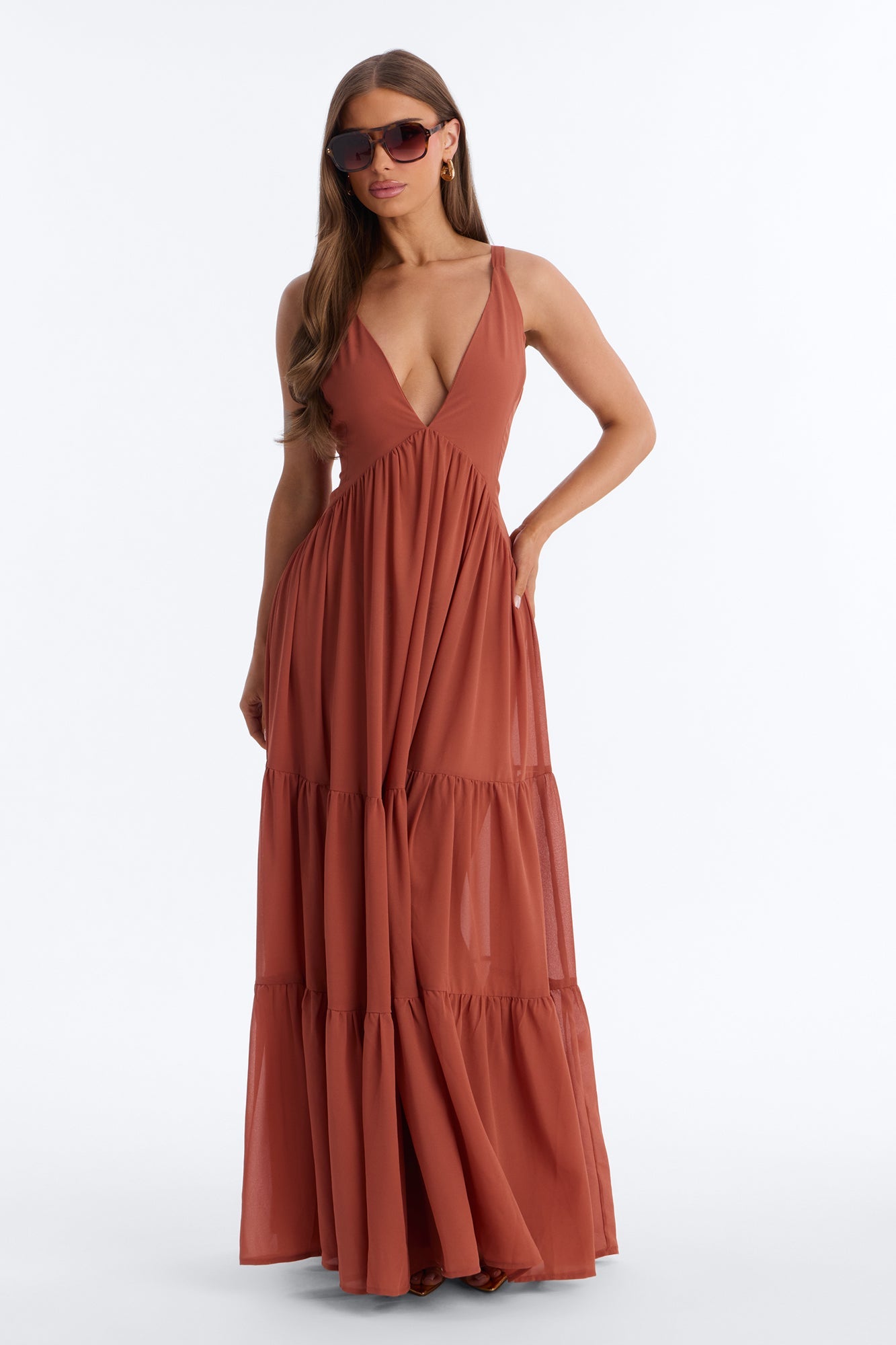 Zaria Chiffon Maxi Dress - Rust