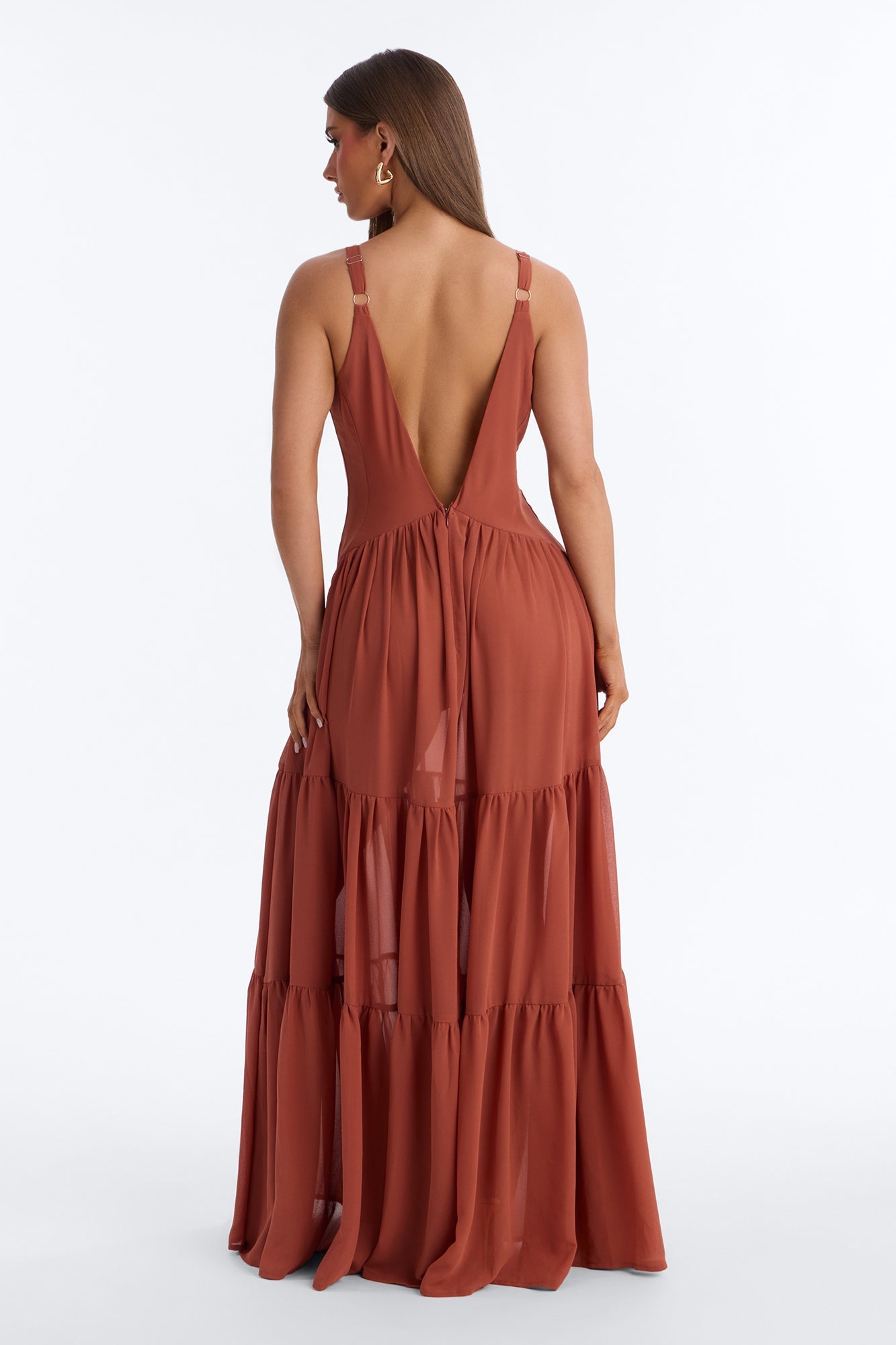 Zaria Chiffon Maxi Dress - Rust