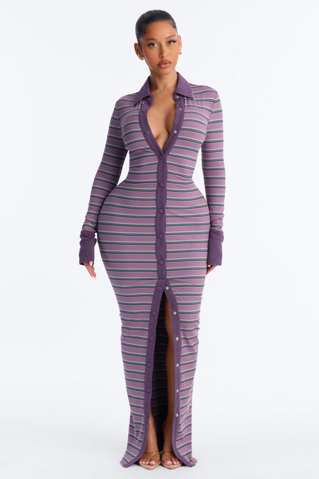 Mireya Striped Ribbed Maxi Dress - Purple/combo