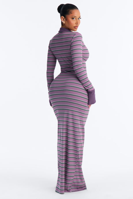 Mireya Striped Ribbed Maxi Dress - Purple/combo