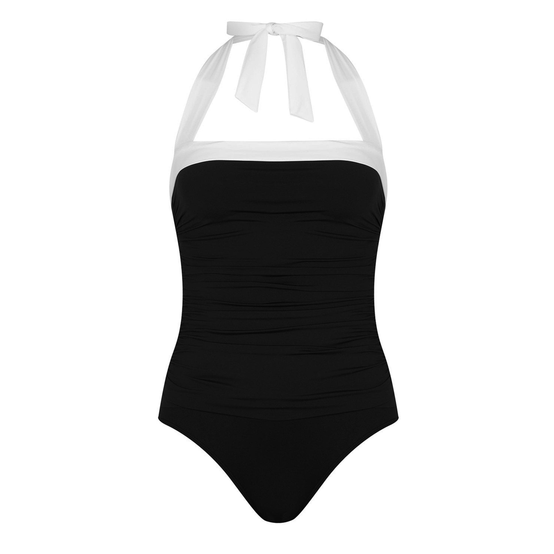 Lauren by Ralph Lauren Shirred Contrast Trim Swimsuit