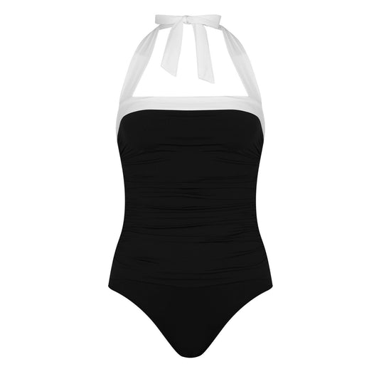 Lauren by Ralph Lauren Shirred Contrast Trim Swimsuit