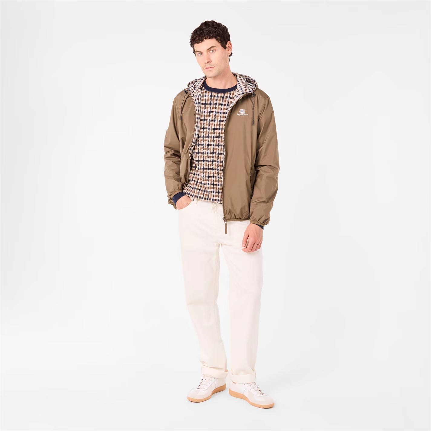 Men's Reversible Check Hooded Long Sleeve Rain Anorak