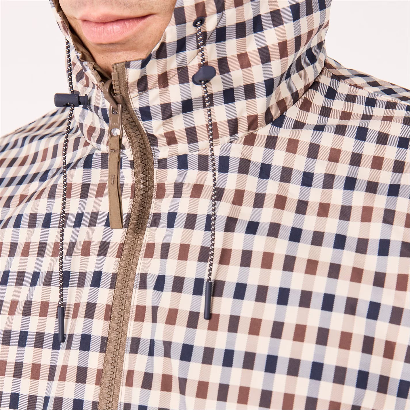 Men's Reversible Check Hooded Long Sleeve Rain Anorak