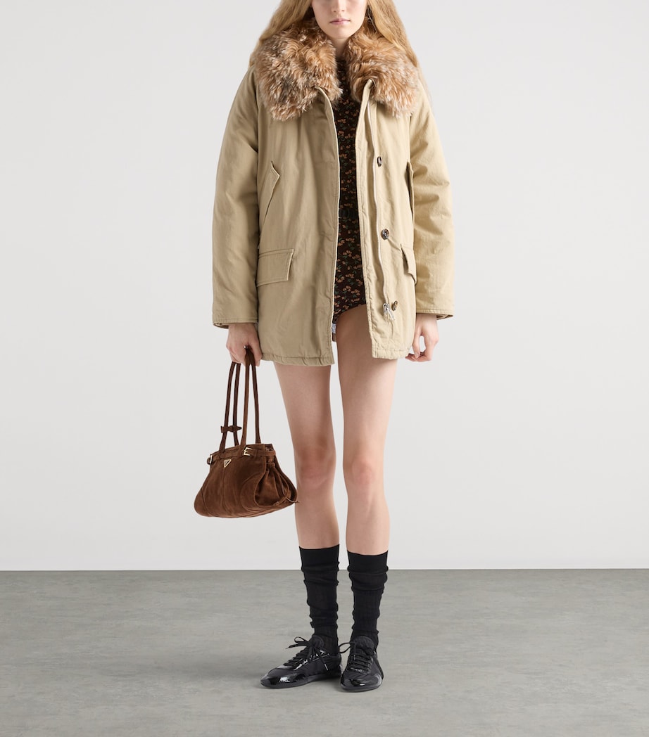 Prada Down Cotton Shearling-Collar Jacket