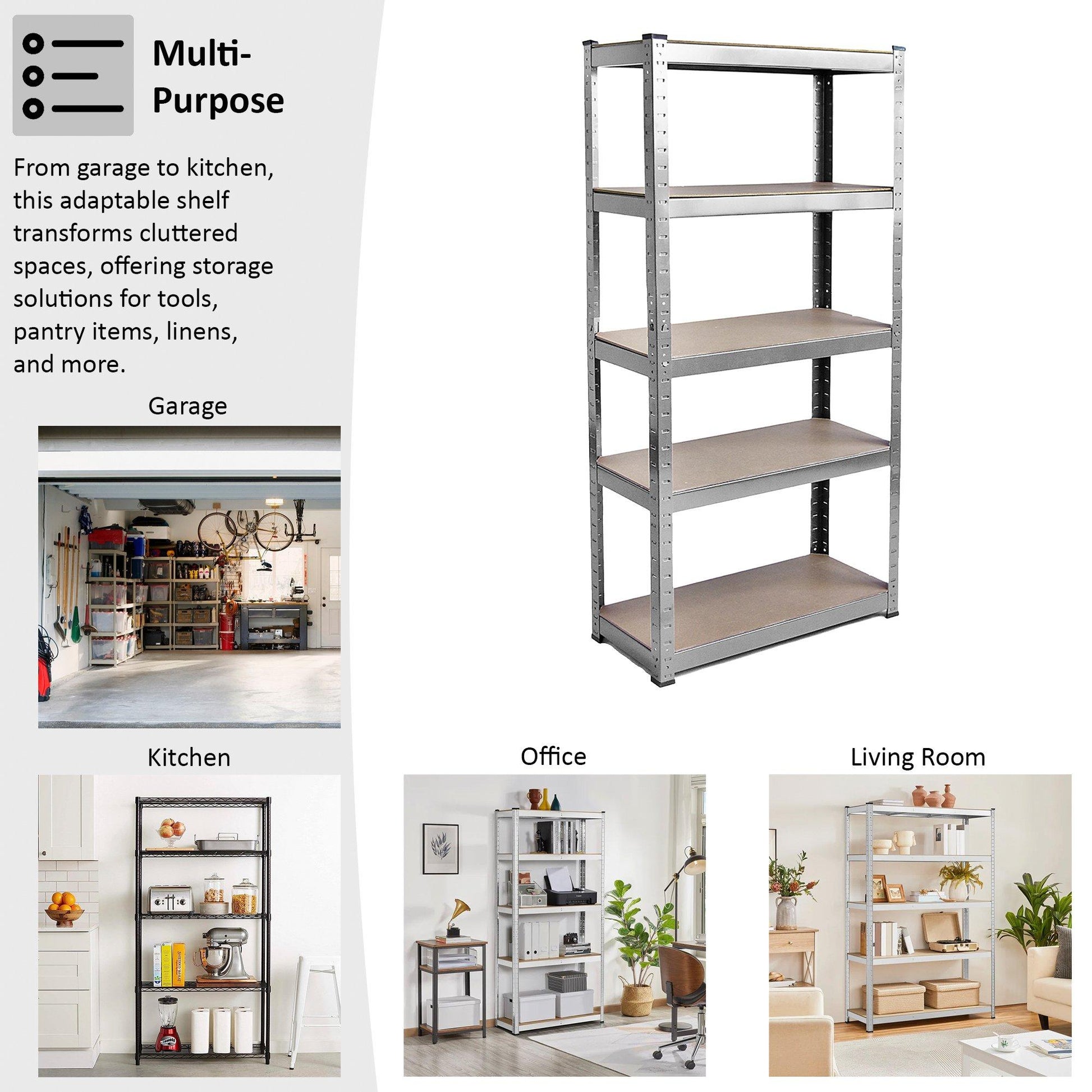 Lassic 5 Tier Heavy Duty Steel Garage Shelving - 4 Bay