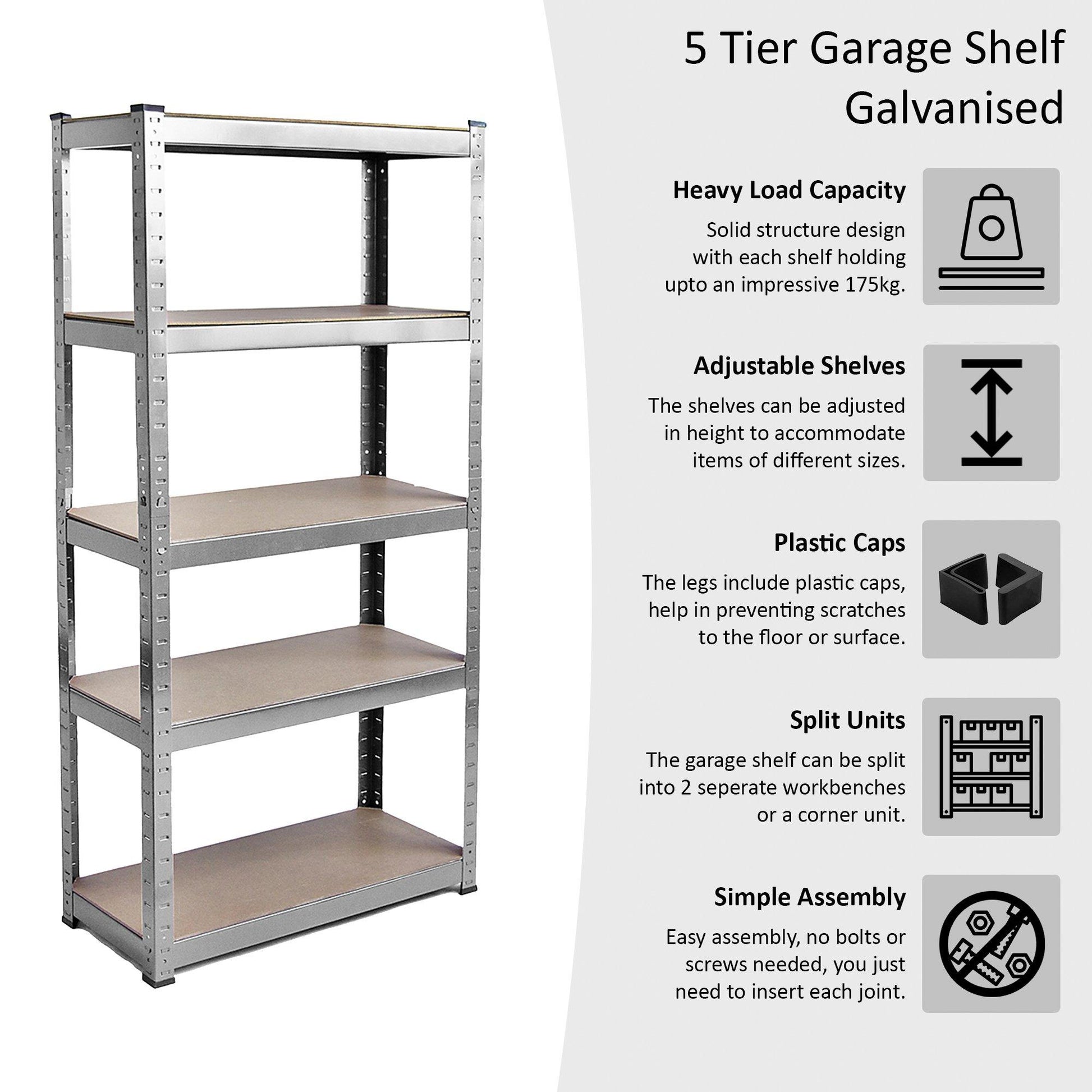 Lassic 5 Tier Heavy Duty Steel Garage Shelving - 4 Bay