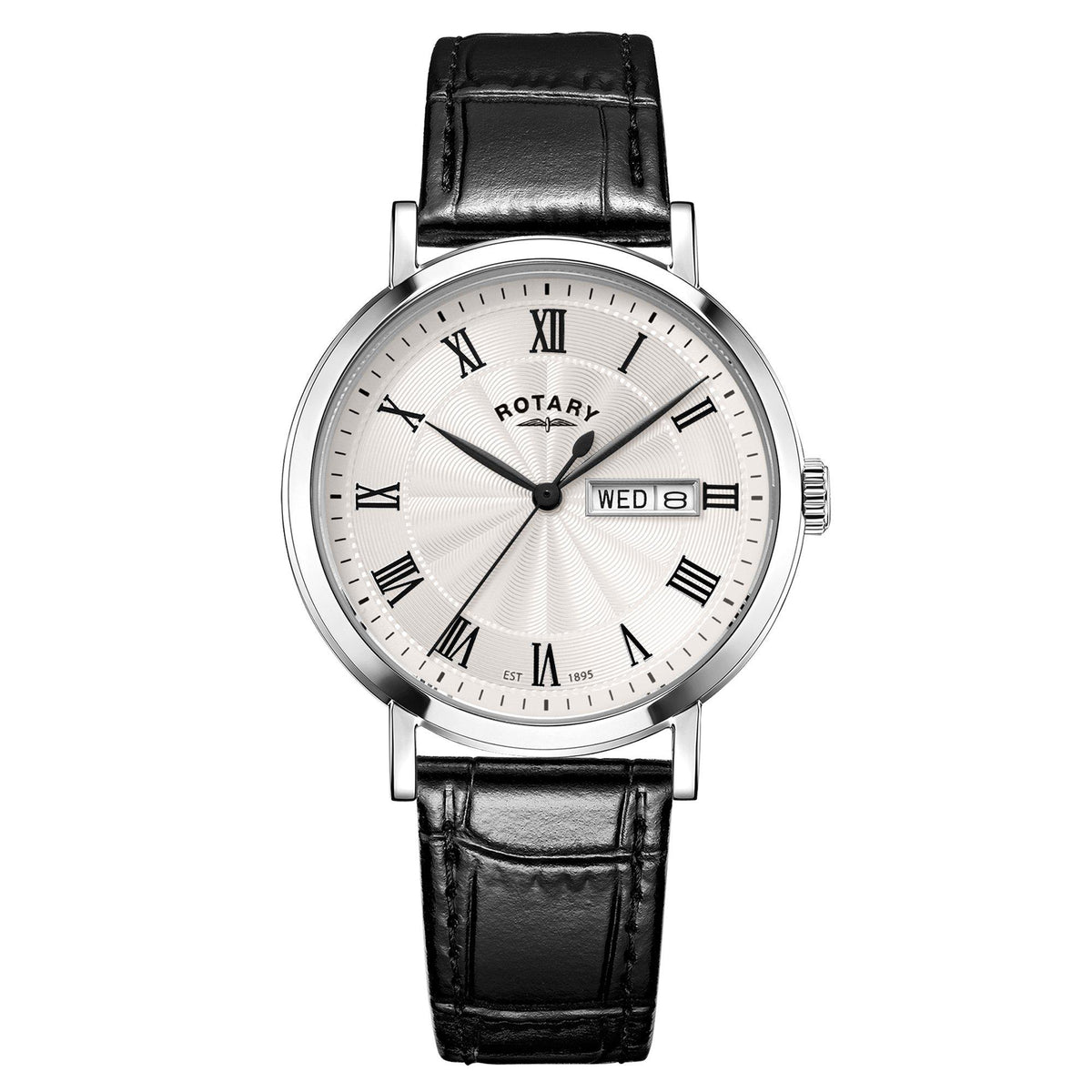 Rotary Mens Heritage SS Black Leather Strap Watch