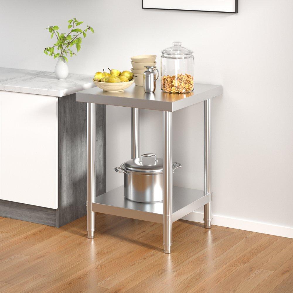 Kabinet UK 60cm 2 Tier Square Kitchen Stainless Steel Table