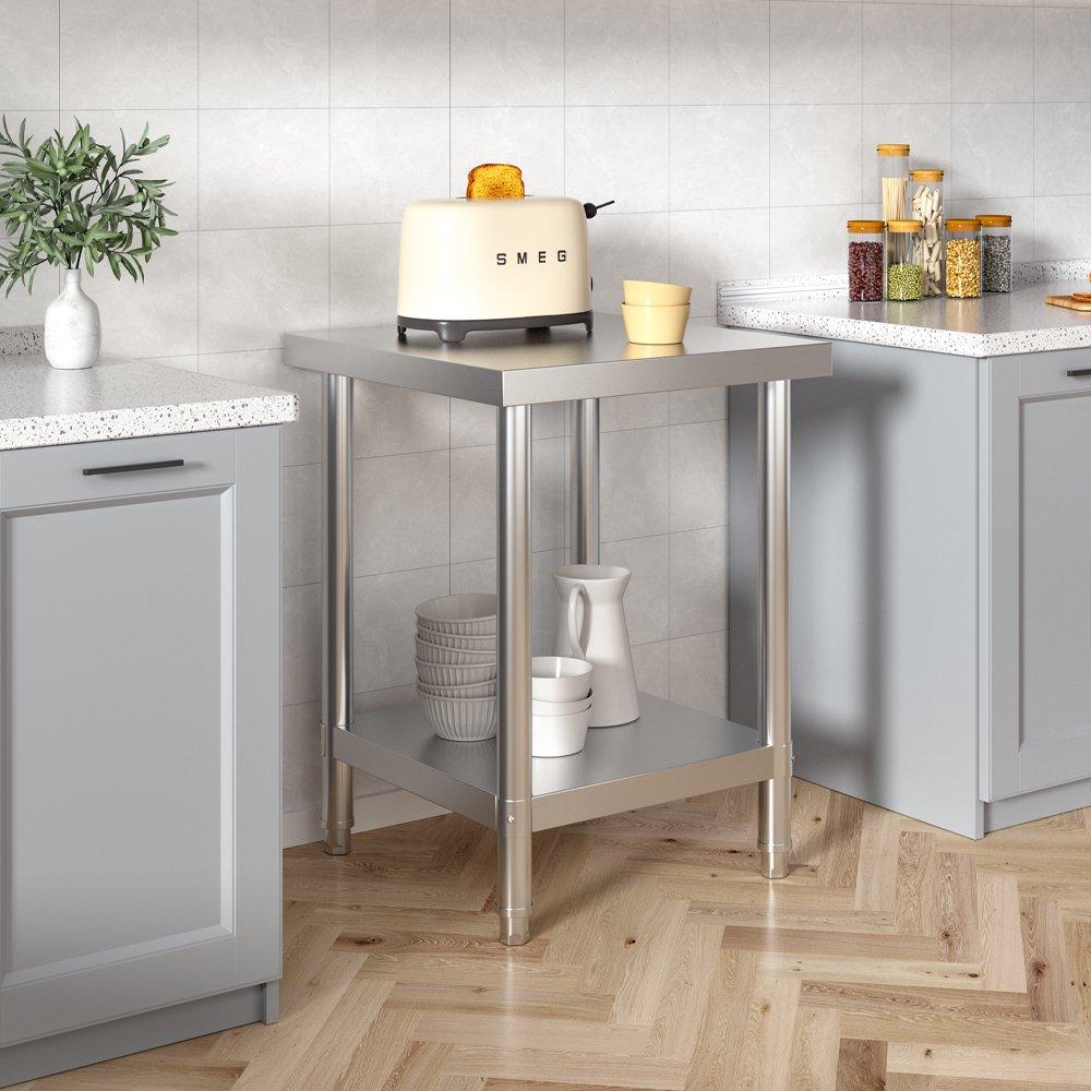 Kabinet UK 60cm 2 Tier Square Kitchen Stainless Steel Table