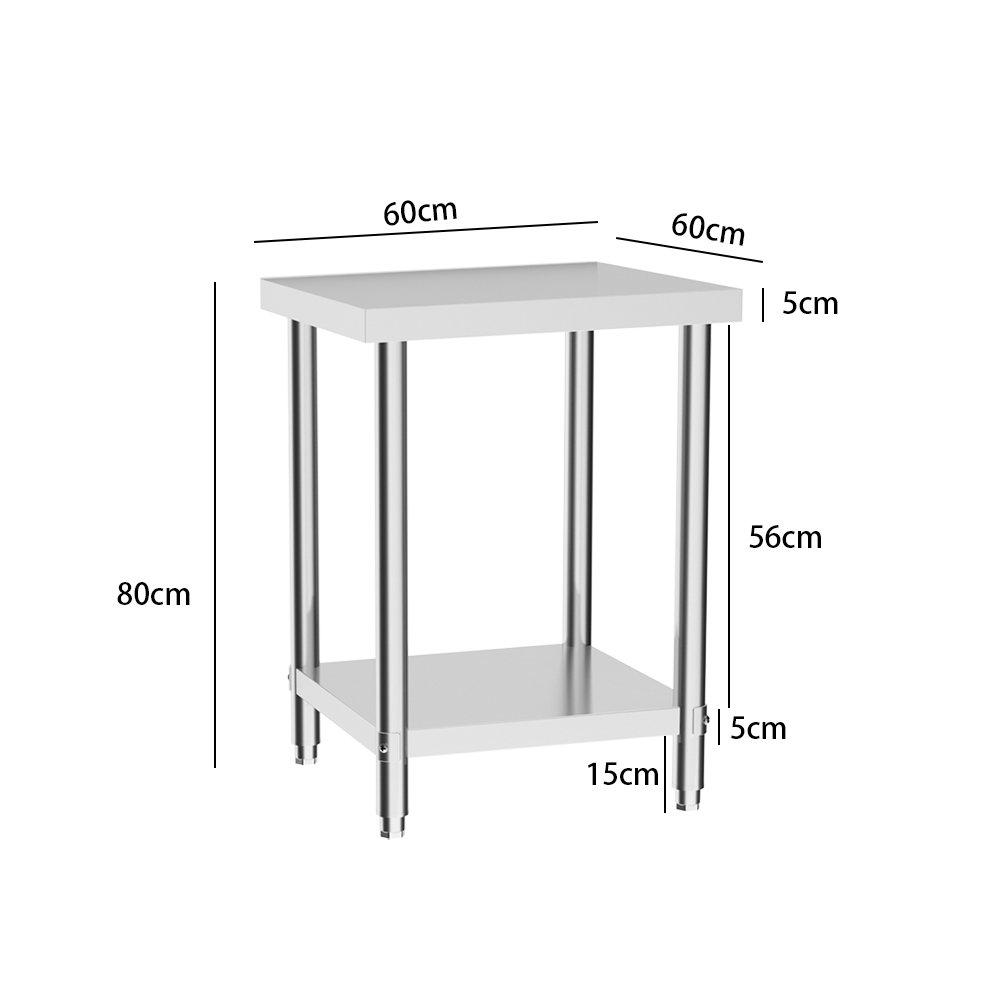 Kabinet UK 60cm 2 Tier Square Kitchen Stainless Steel Table