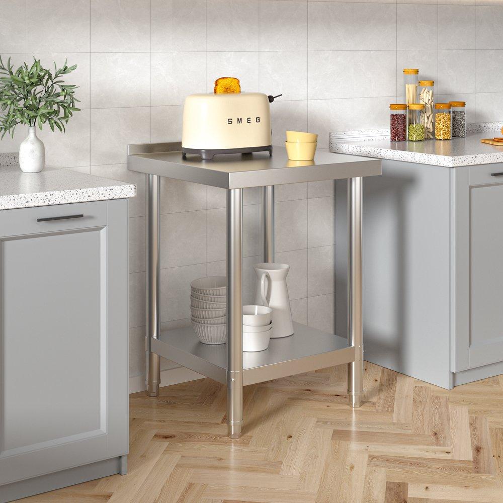 Kabinet UK 60cm 2 Tier Stainless Steel Table with Backsplash