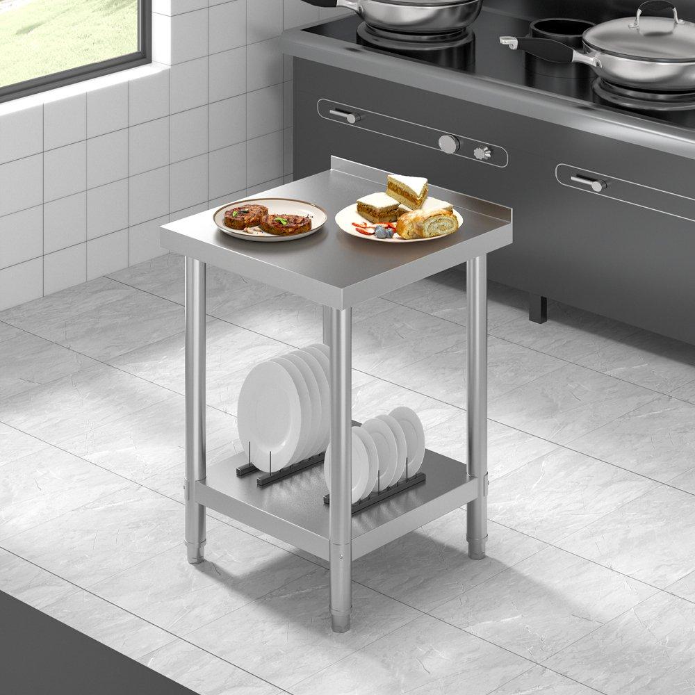 Kabinet UK 60cm 2 Tier Stainless Steel Table with Backsplash