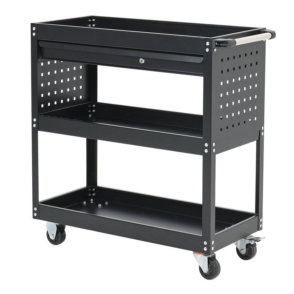 Breeins 3-Tier Rolling Tool Cart with Lockable Drawer