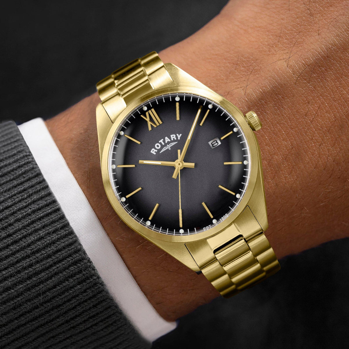 Rotary Mens Heritage Grey Dial SS Bracelet Watch