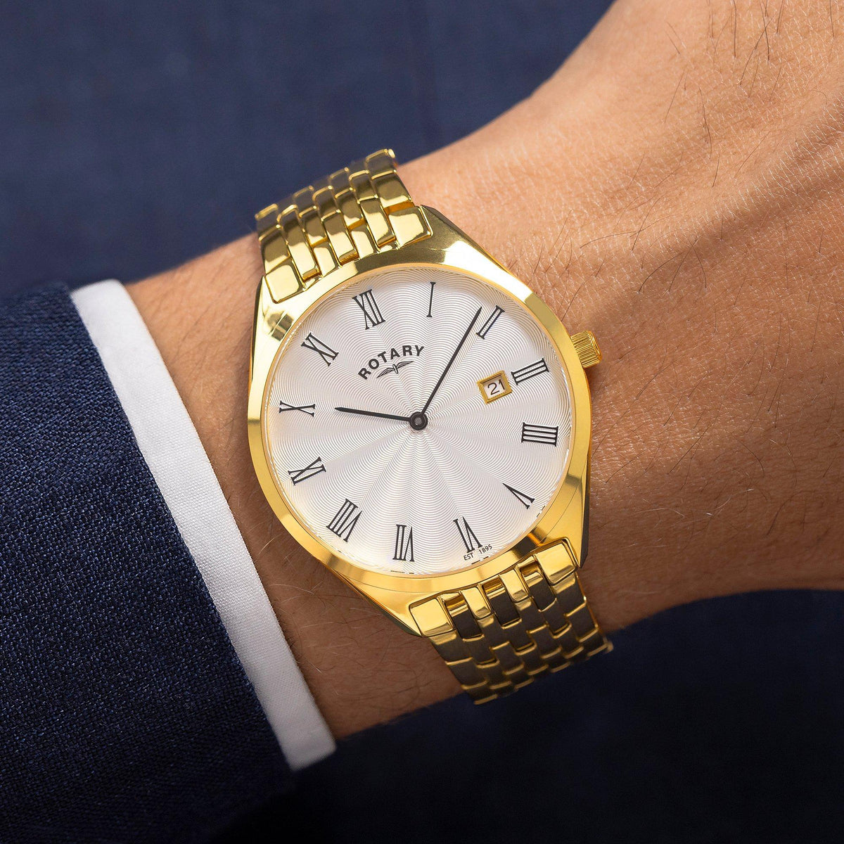 Rotary Mens Ultra Slim Gold SS Bracelet Watch
