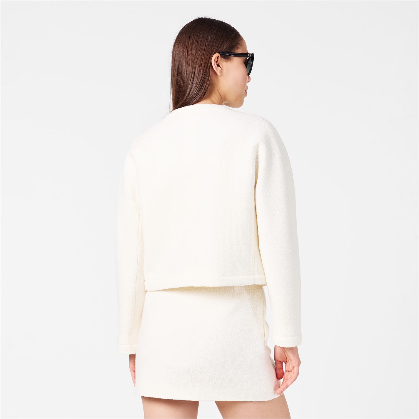 Women's Wool Bouclv© Collarless Long Sleeve Overcoat